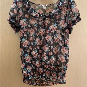 Black floral sheer T-shirt